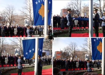 Osmani, Begaj, Kurti e Konjufca në ngritjen solemne të flamurit të Kosovës