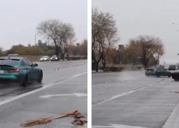 Vozitësi i BMW-së e pëson keq në mot me shi, përplaset fuqishëm në shtyllë elektrike