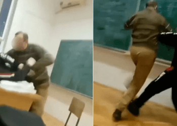 Dhunë në një shkollë në Serbi: Mësuesi dhe nxënësi përleshën në klasë shkaku i telefonit (Video)