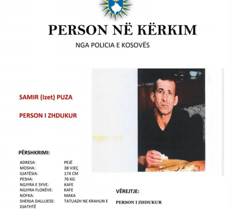 Policia e Kosovës kërkon bashkëpunim për gjetjen e një personi të zhdukur