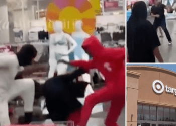 Pamjet shokuese shfaqin momentin kur shpërthen një përleshje në një dyqan në Kaliforni