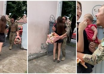 Ushtari ukrainas befason gruan dhe vajzën, shfaqet para tyre gjatë një vizite të paparalajmëruar