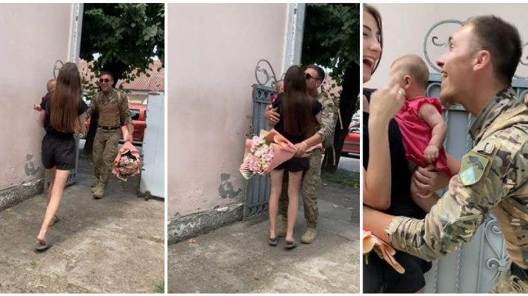 Ushtari ukrainas befason gruan dhe vajzën, shfaqet para tyre gjatë një vizite të paparalajmëruar