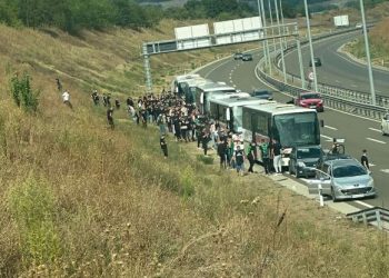 Pesë autobus ndalojnë në shiritin për ndalje emergjente në autostradë, gjobiten nga policia