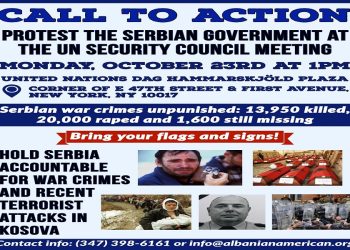 ​Komuniteti shqiptaro-amerikan proteston kundër terrorizmit e veprimeve luftënxitëse të Serbisë
