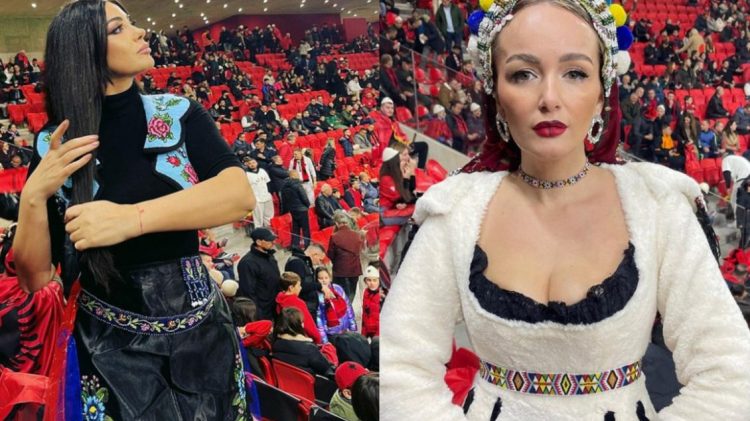 Aktoret Arjola Demiri dhe Adriana Matoshi me veshje kombëtare në festën e Shqipërisë