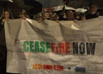 Qindra qytetarë të Shkupit marshuan për paqe në Gaza