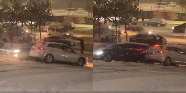 Kaos në rrugët e kryeqytetit, vetura rrëshqet nëpër borë dhe godet një tjetër