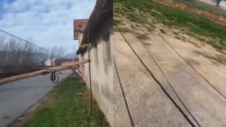 Erërat e forta rrëzojnë një shtyllë elektrike në Klinë – disa fshatra mbesin pa rrymë