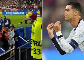 Tifozi hidhet nga tribuna për ta takuar, Ronaldo shpëton për mrekulli (Video)