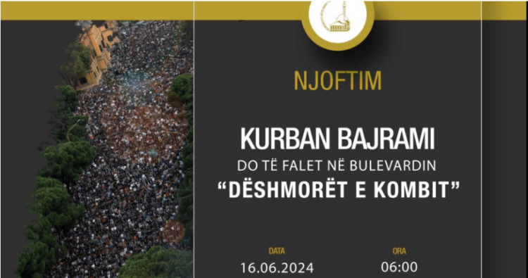 Kurban Bajrami, Komuniteti Mysliman i Shqipërisë: Besimtarët do të falen në Bulevardin ‘Dëshmorët e Kombit’