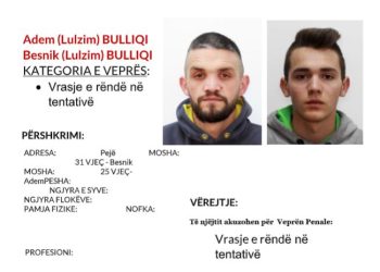 Policia kërkon ndihmë në kapjen e dy personave për vrasjen e rëndë në tentativë në Pejë