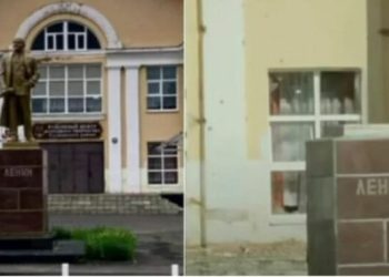 Ukrainasit shkatërrojnë monumentin e Leninit gjatë inkursionit në Rusi