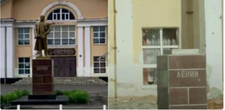 Ukrainasit shkatërrojnë monumentin e Leninit gjatë inkursionit në Rusi