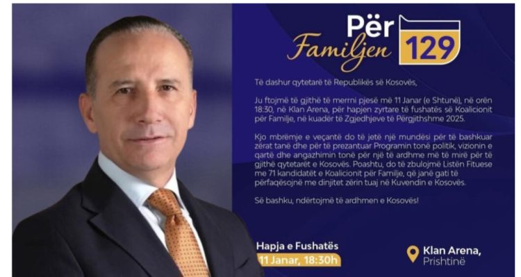 “Lista për Familjen”, më 11 shkurt, në orën 18:30, në “Klan Arena” hap fushatën zgjedhore
