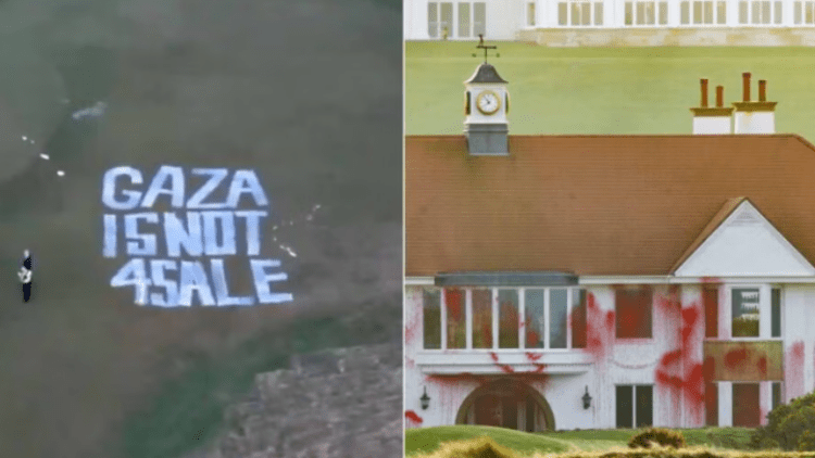 “Gaza nuk është në shitje”, grupi pro-palestinez i lënë disa mesazhe Trumpit në resortin e tij të golfit