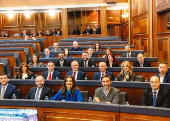 “Komandant Petriti” – Deputeti i PDK-së Elmi Reçica ngritet në këmbë për t’i përshëndetur deputetët e Listes Serbe (VIDEO)