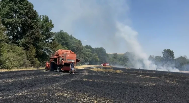 Zjarrfikësit shuajnë zjarrin në fushat e grurit në Ramoc të Gjakovës